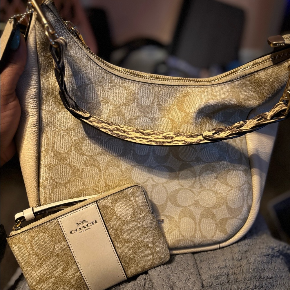 Coach Cream Hobo Bag and Wallet Set